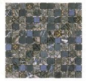 Mosaik 2,5*2,5*0,8cm - Marmor-Schwarz-Grau mit Dekor und Glas-Grau-Blau