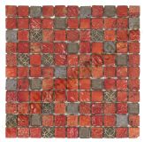 Mosaik 2,5*2,5*0,8cm - Rot mit Dekor und Glas-Grau
