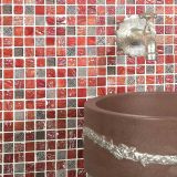 Mosaik 2,5*2,5*0,8cm - Rot mit Dekor und Glas-Grau