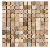 Mosaik 2,5*2,5*0,8cm - Marmor-Beige mit Dekor und Glas-Beige + Silber