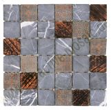 12-1530 Mosaik 4,8*4,8*1,0cm - Marmor-Grau mit Dekor und Glas Braun-gestreift