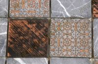 12-1530 Mosaik 4,8*4,8*1,0cm - Marmor-Grau mit Dekor und Glas Braun-gestreift